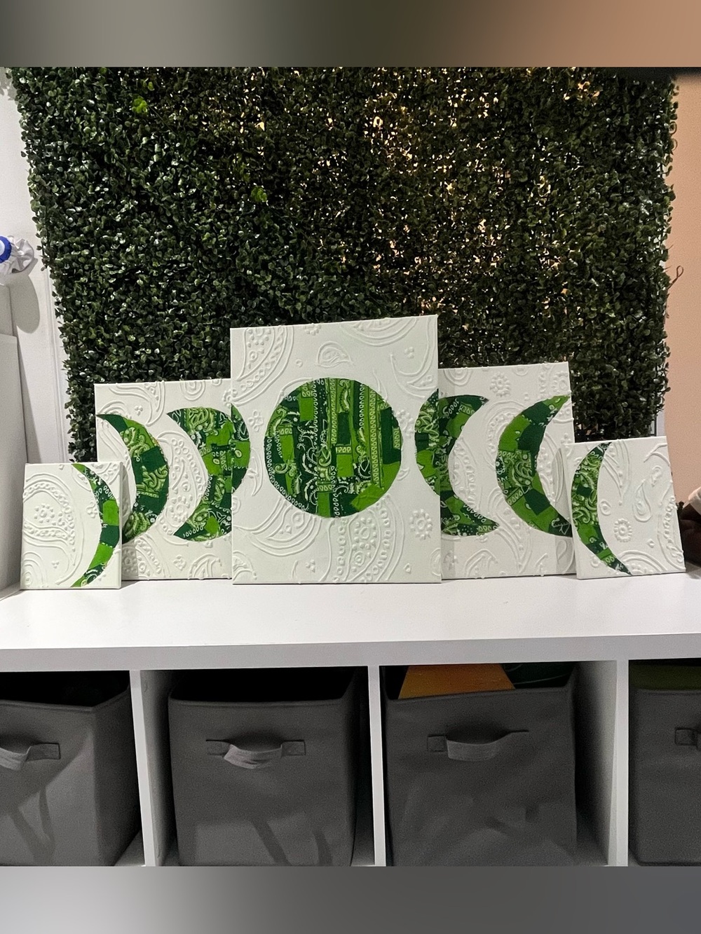 Handmade Green Bandana Moon Phase Canvas Wall Art Set